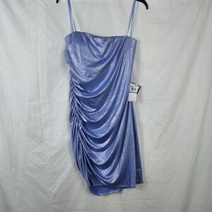 B Darlin Juniors' Light Blue Sliver Shimmer Ruched Strapless Bodycon Dress XL